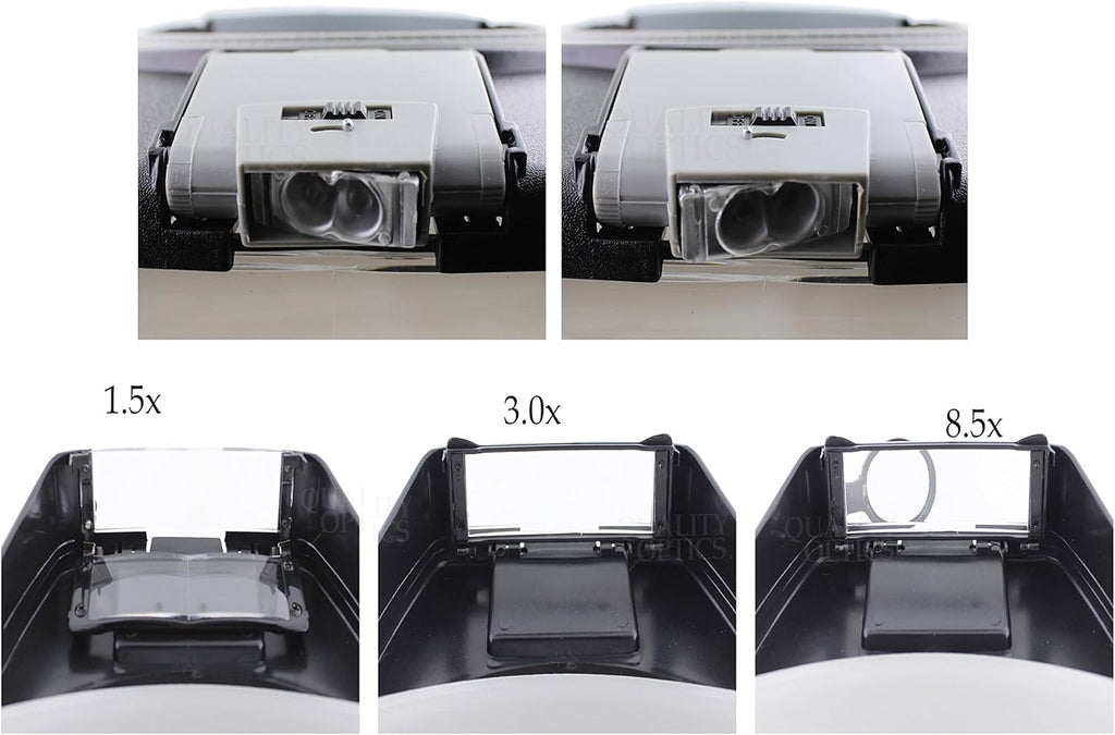 Quality Optics USA Illuminated Adjustable-Magnification (1-5x-8.5X) Visor with Adaptable Settings